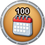 Dead Age: Tame Dinos Survive 100 Days badge showing a calendar marked 100